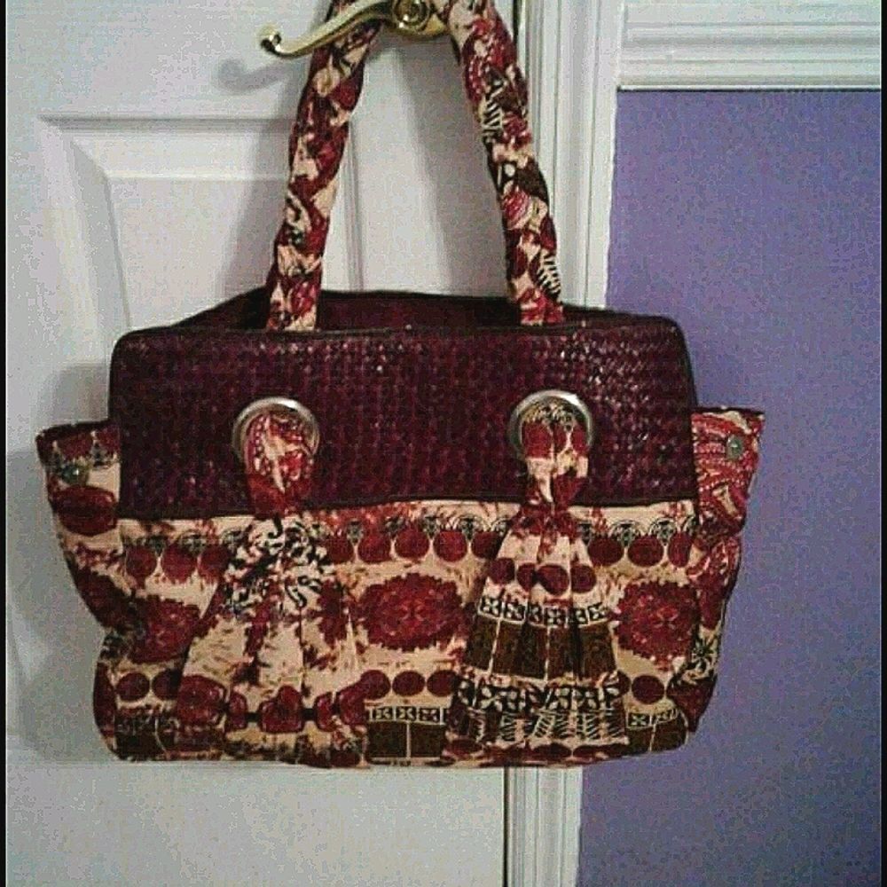 Beige & Crimson Red Boho Print Large Beach Weekend Tote Bag